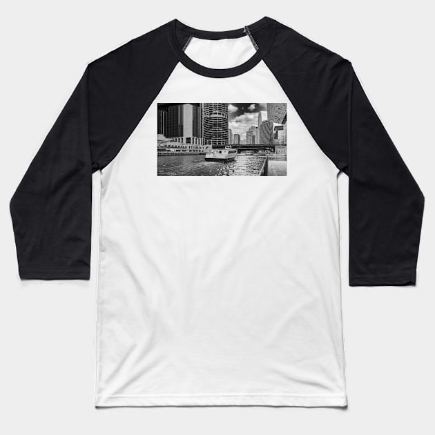 Chicago Water Taxi B+W Baseball T-Shirt by jforno